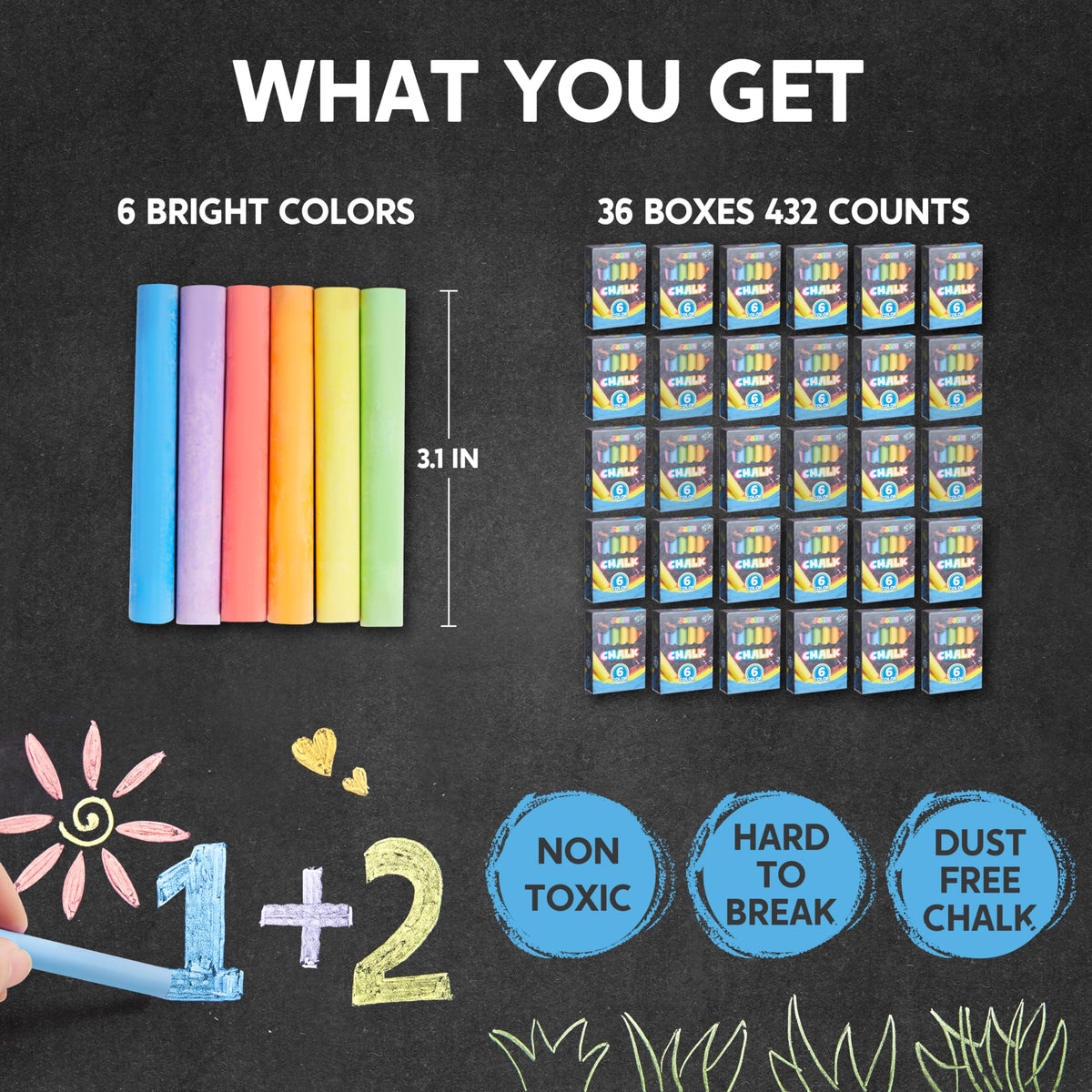 JOYIN chalk with six bright colors to spark creativity in kids.