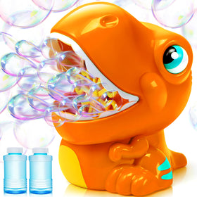 JOYIN Dinosaur Bubble Machine front view promotes kid-friendly bubble fun.