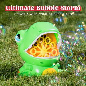 JOYIN dinosaur bubble machine side view showing compact, kid-friendly design.