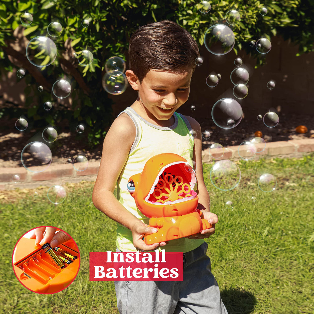 JOYIN Dinosaur Bubble Machine output in action creates lively playtime bubbles.