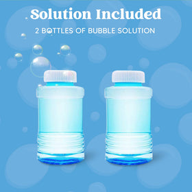 JOYIN Dinosaur Bubble Machine two bottles showcase bubble solution for longer play.