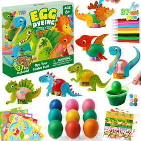 JOYIN dinosaur egg dye kit contents laid out for easy Easter crafts