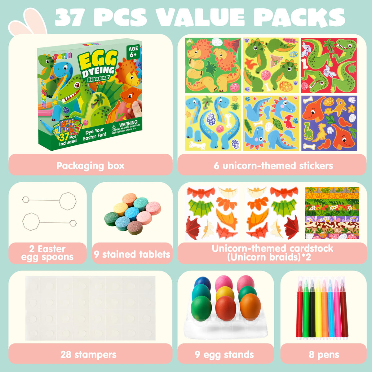 JOYIN dinosaur sticker collection for vibrant egg decoration
