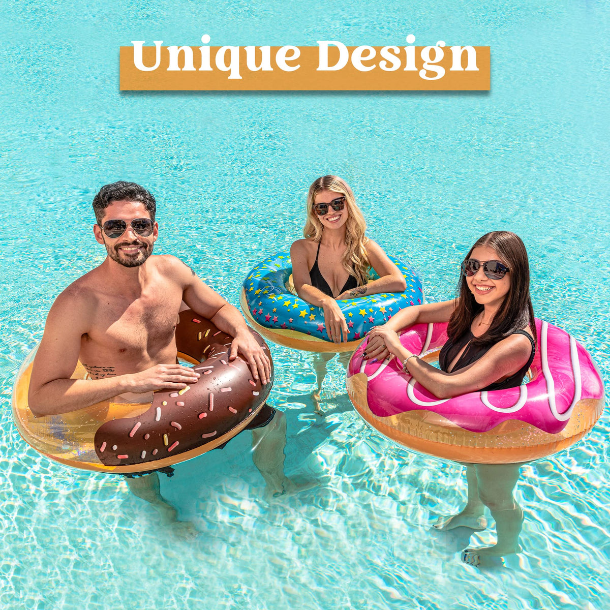 JOYIN chocolate glaze donut pool float with durable vinyl for lounging.