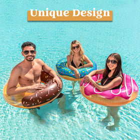 JOYIN chocolate glaze donut pool float with durable vinyl for lounging.