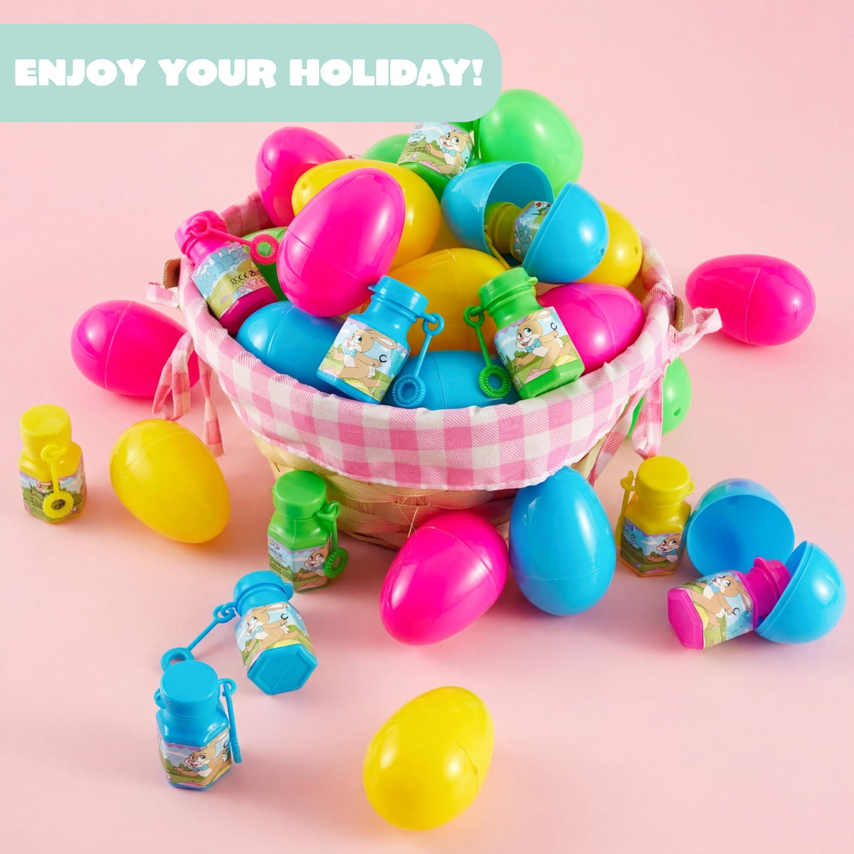 Durable JOYIN Easter eggs with built-in bubble wands for lasting fun