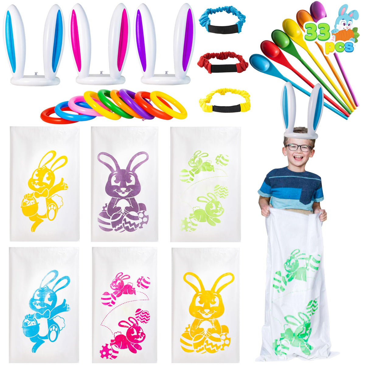 JOYIN Easter 33PCS potato sack race bags ready for outdoor play.