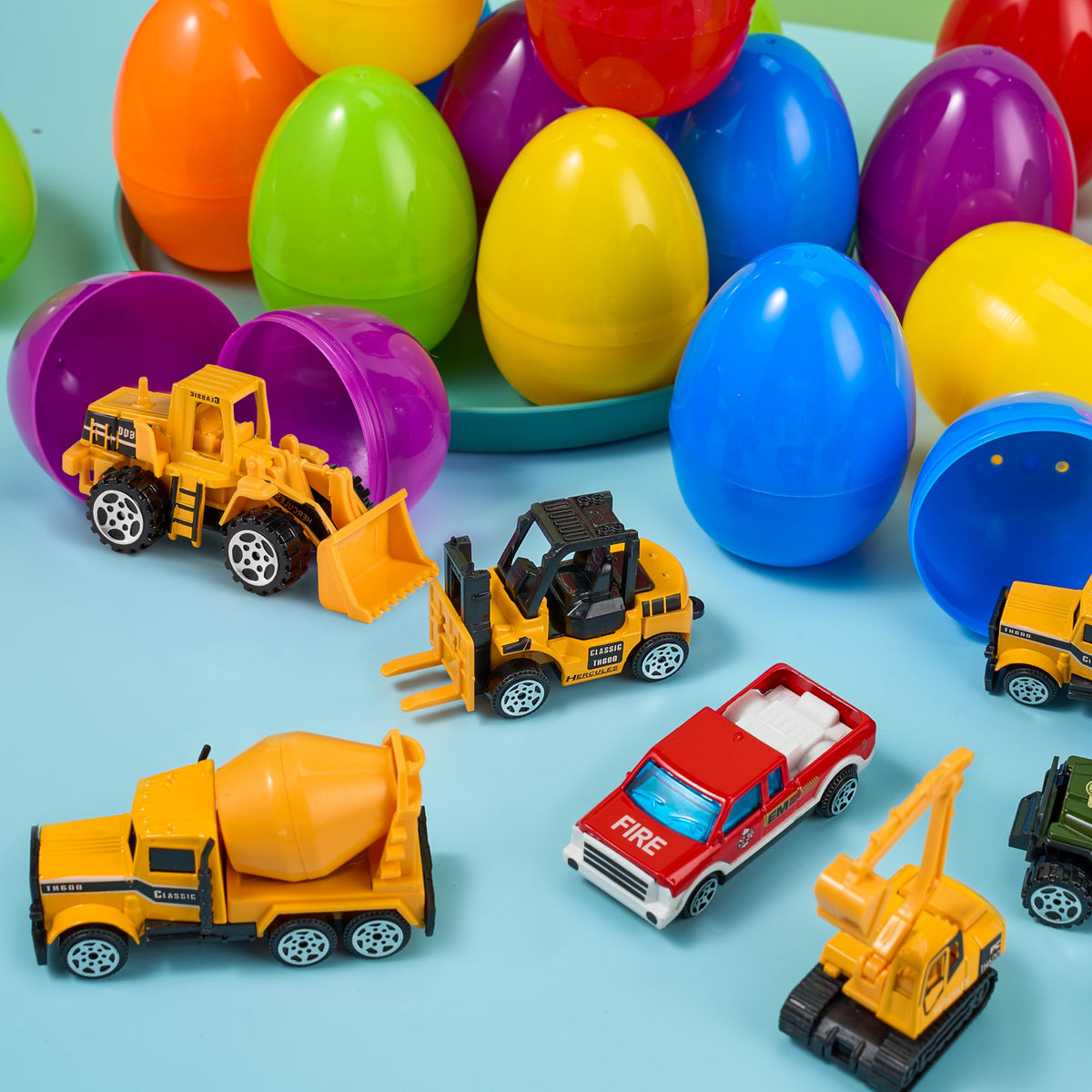 JOYIN Easter egg hunt display with cars, perfect party favors.