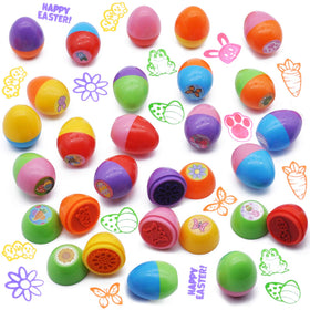 Close-up of JOYIN stampers' colorful designs for vibrant egg decorating.
