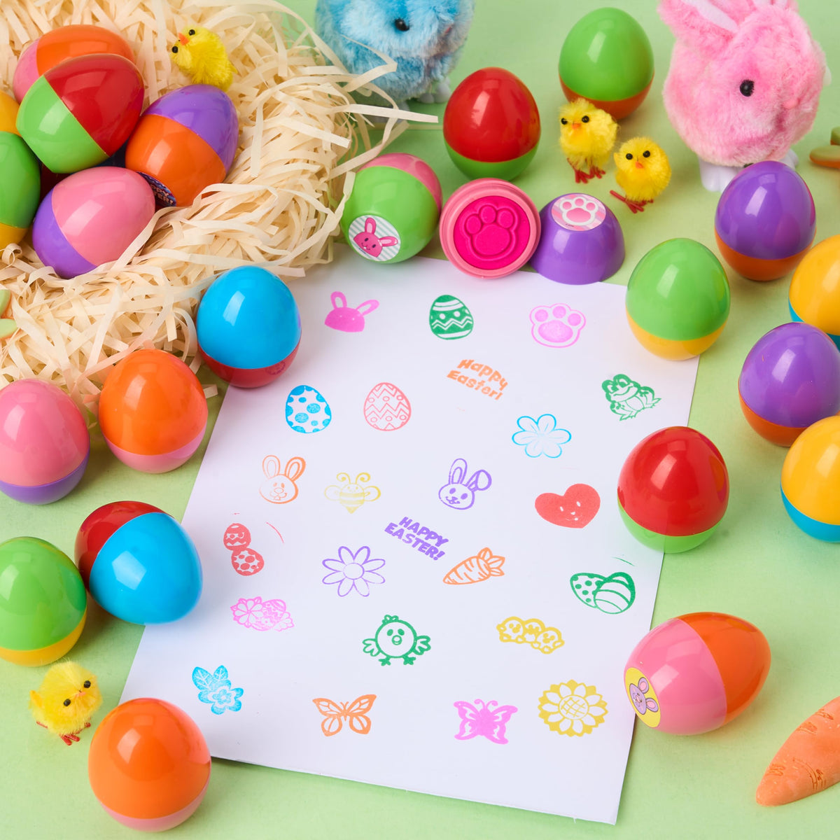 Children using JOYIN stampers during an Easter egg hunt.