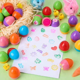 Children using JOYIN stampers during an Easter egg hunt.