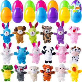 JOYIN Easter egg with finger puppets featuring a secure hinge for easy hunts.