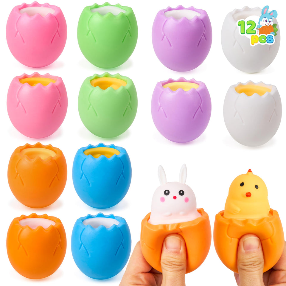 JOYIN 12-piece Easter eggs set in vibrant colors for playful stress relief