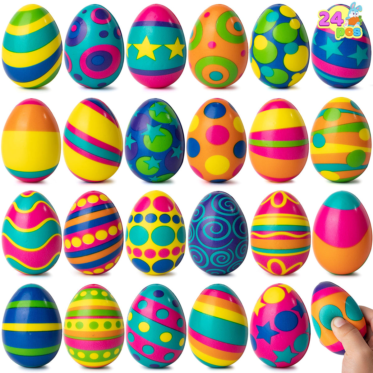 JOYIN 24-pack Easter eggs in assorted colors, squishy texture for stress relief and play