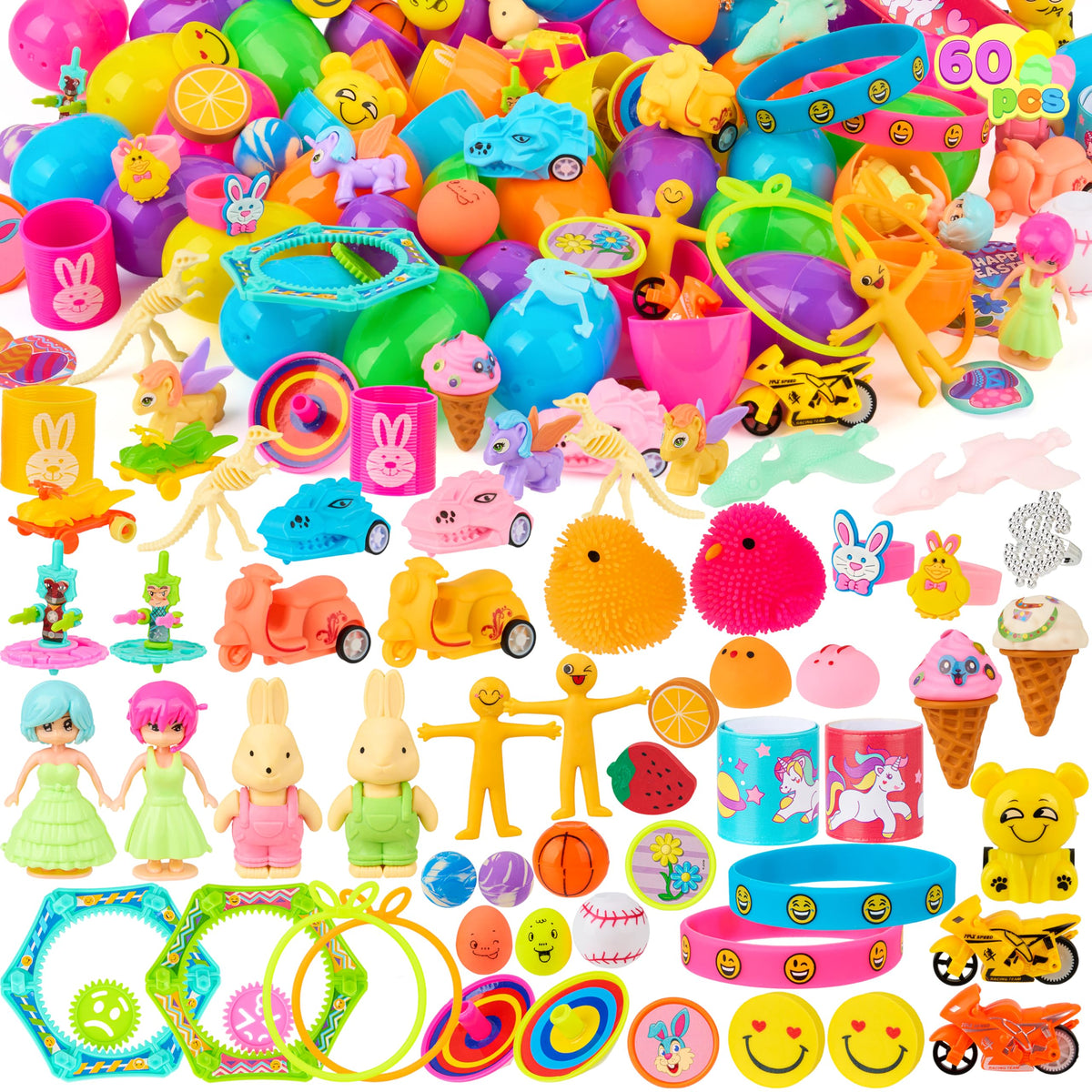JOYIN 60pc Easter eggs with colorful toys inside for engaging hunts