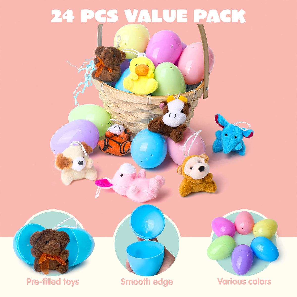 JOYIN eggs with mini plush keychains—compact gifts for bags and prizes.