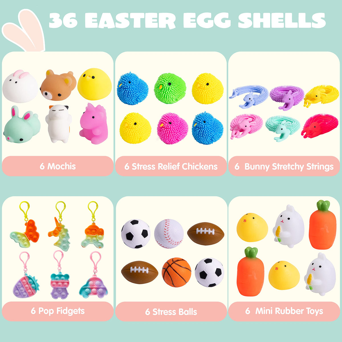 JOYIN Easter eggs mochi toys inside offer cute stress-relief while kids hunt