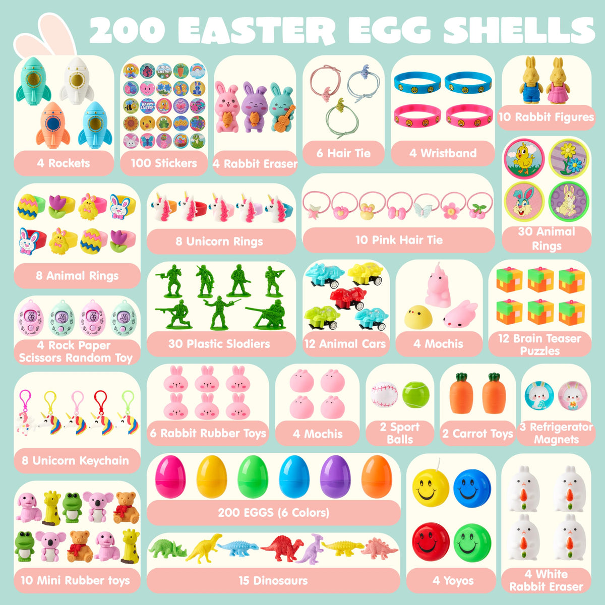 JOYIN Easter eggs opened with toy and sticker, ready for engaging treasure hunts.