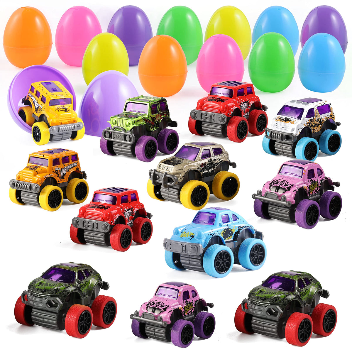 JOYIN Easter eggs with pull-back monster cars for quick, engaging egg hunt play