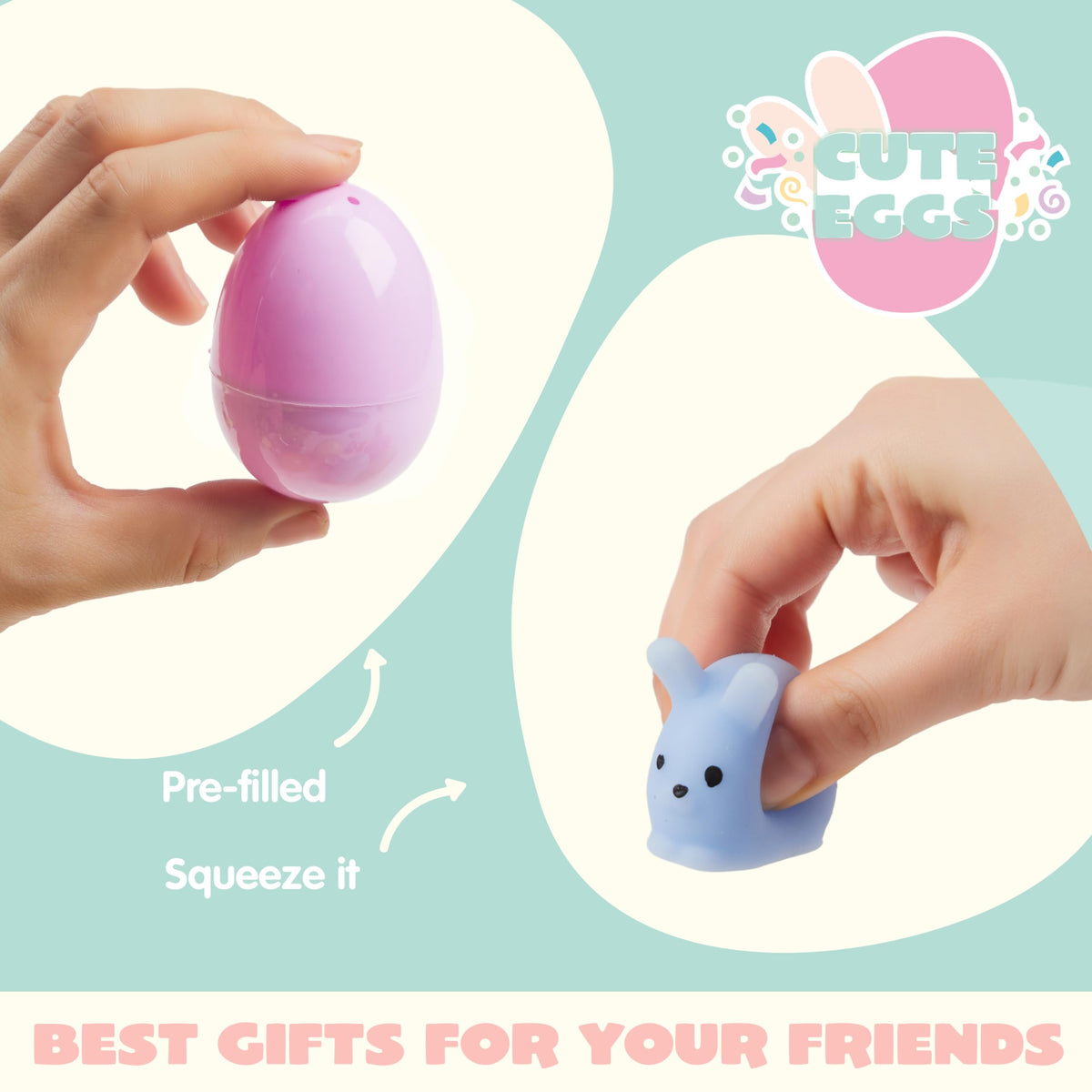 JOYIN eggs include sticky hands and slap bracelets for hands-on fun.