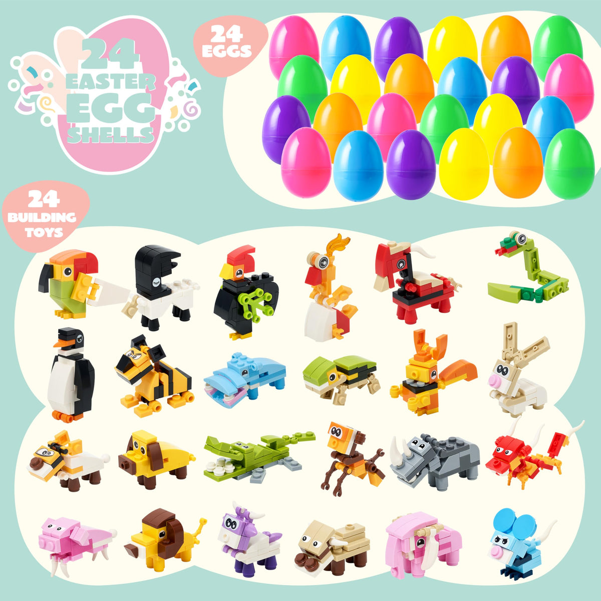 Joyin Easter eggs featuring toy animal building blocks for creative play