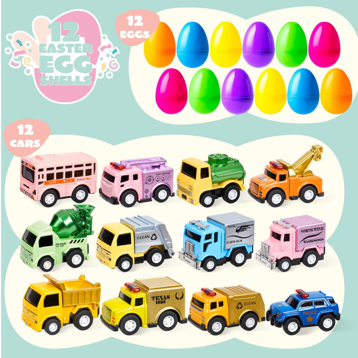 JOYIN prefills with die-cast cars inside colorful eggs for surprise baskets