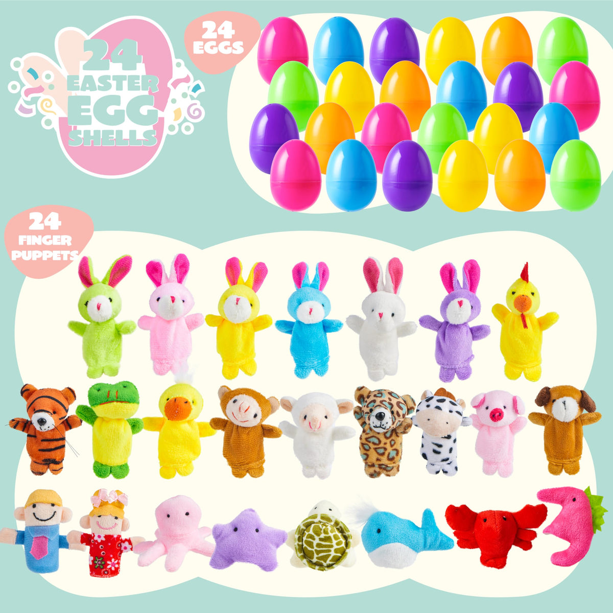 JOYIN hinged eggs with plush puppets for easy opening and secure storage