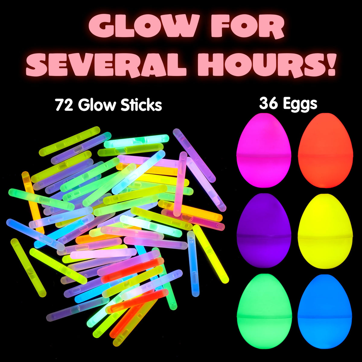 JOYIN Easter hunt setup with glowing eggs and sticks for night-time fun.