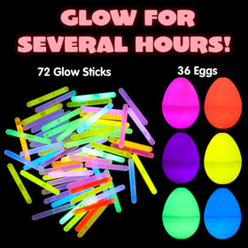 JOYIN Easter hunt setup with glowing eggs and sticks for night-time fun.