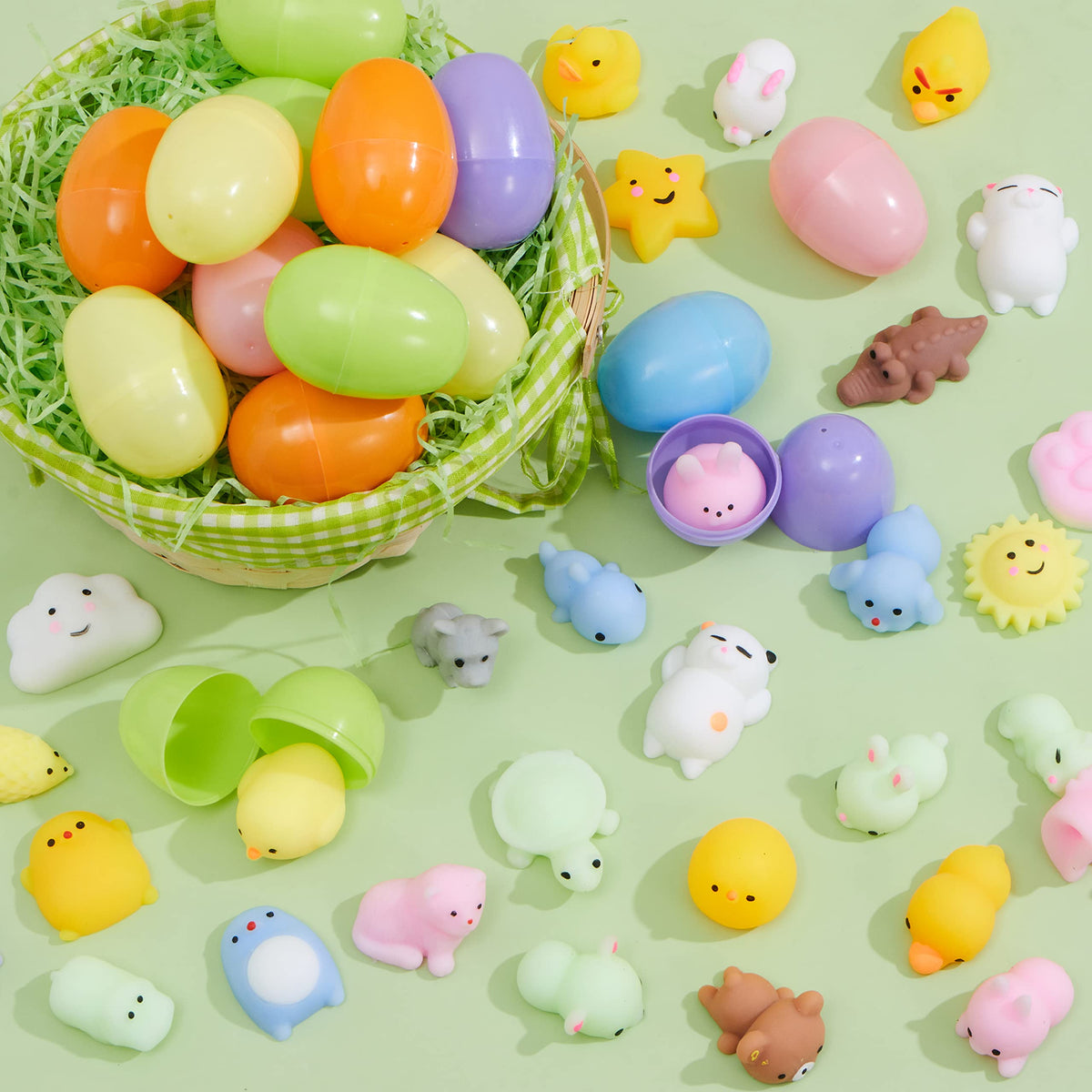JOYIN Easter eggs with mochi squishy bear for delightful pocket-sized gifts and party favors.