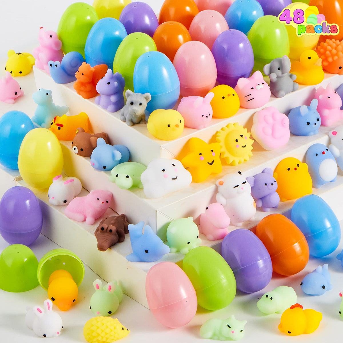 JOYIN Easter eggs with mochi squishy duck for colorful Easter baskets and quick rewards.