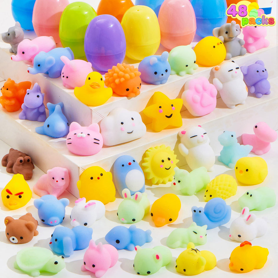 JOYIN Easter eggs with mochi squishy rabbit for kid-friendly party favors and sensory play.