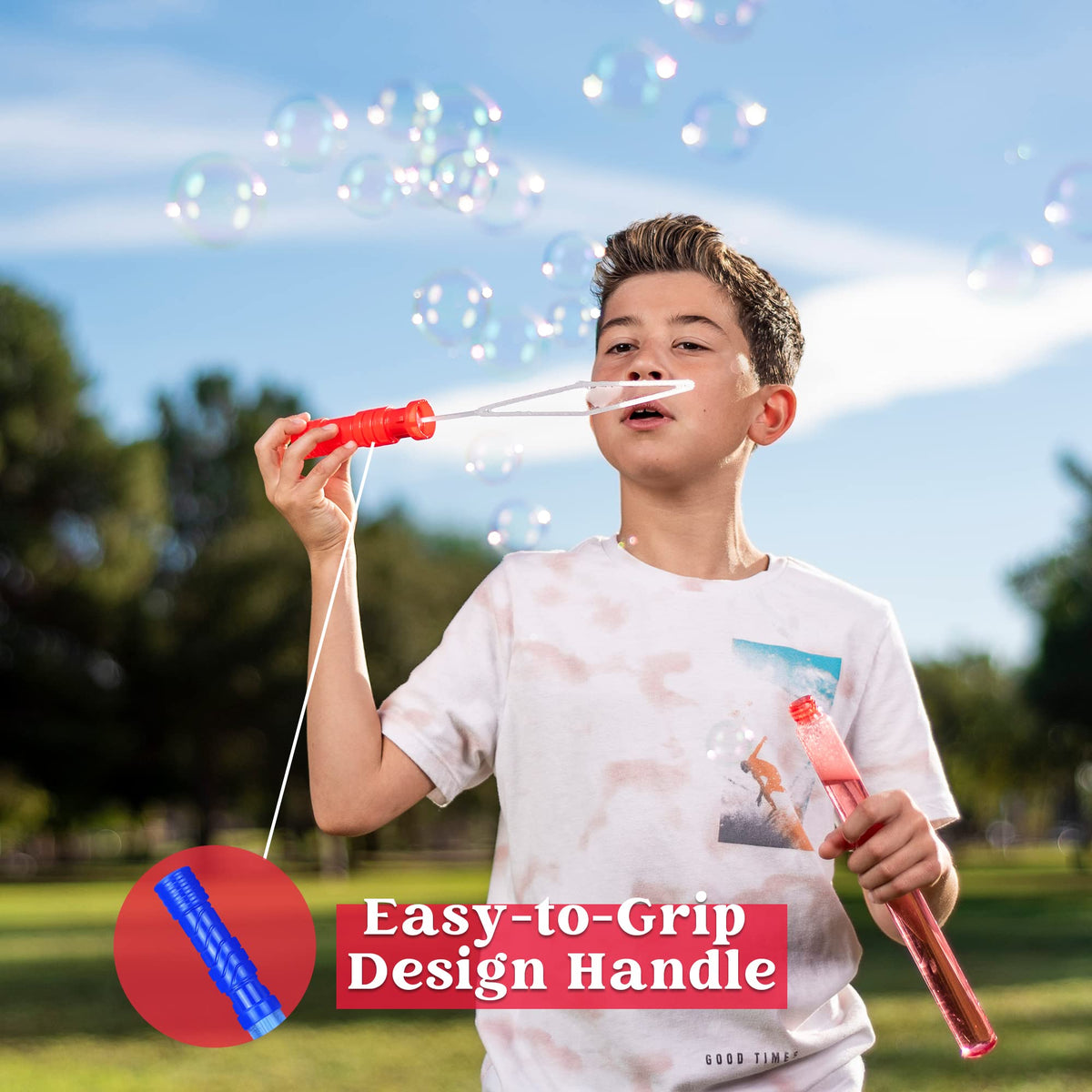 JOYIN easy-grip handle design on bubble wands for comfortable use