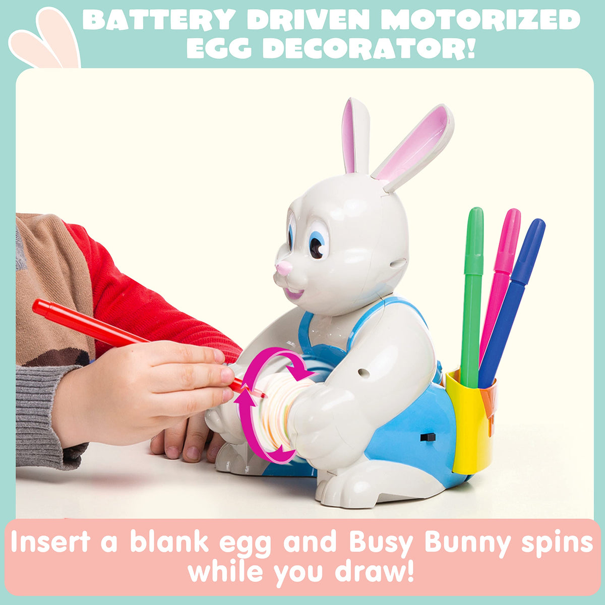 JOYIN egg-decorator-spinner turns on with automatic egg rotation for precise color application.