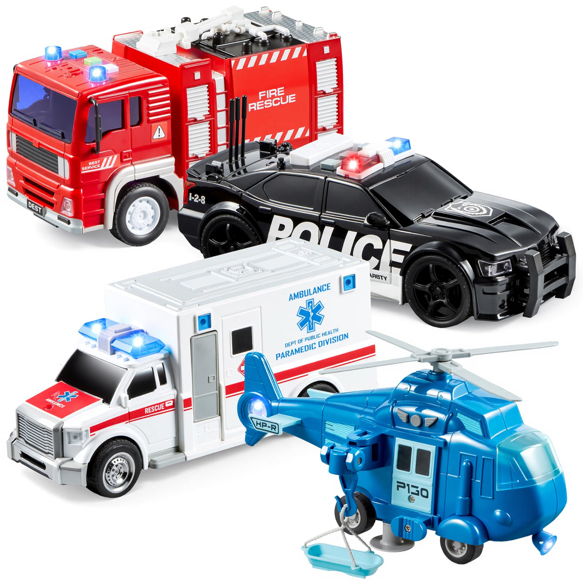 JOYIN emergency fire truck front view promotes imaginative rescue play and fine motor skills.