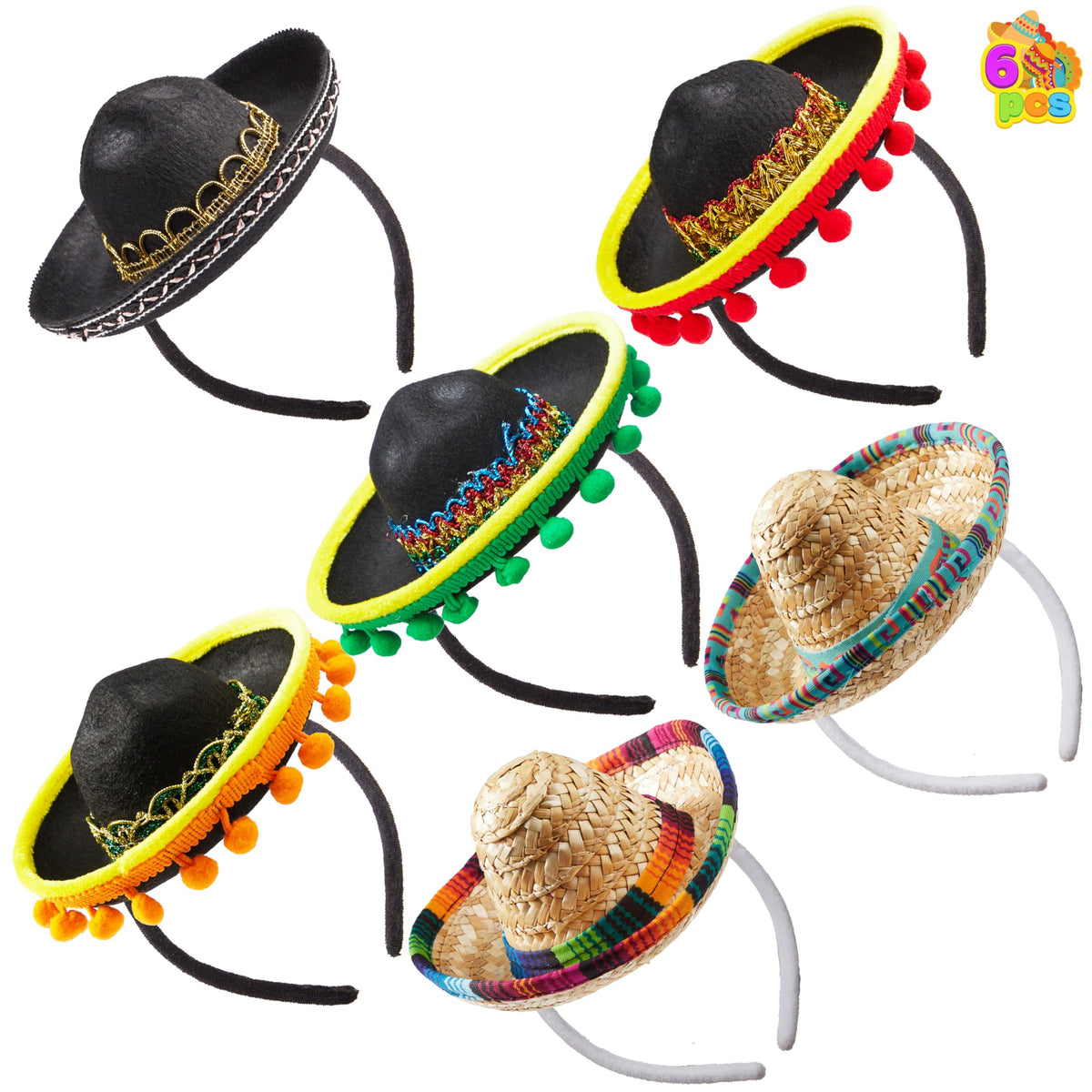 JOYIN fabric sombrero headband with colorful fringes for festive photos.