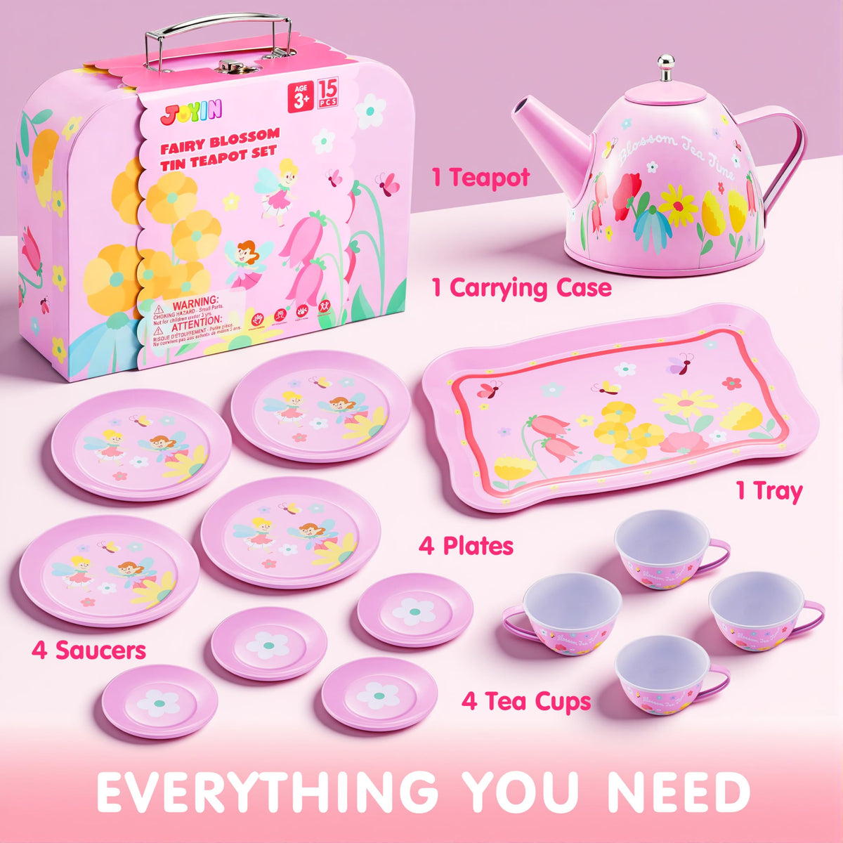 JOYIN Fairy Blossom Tea Set cups ideal for sharing during playtime.