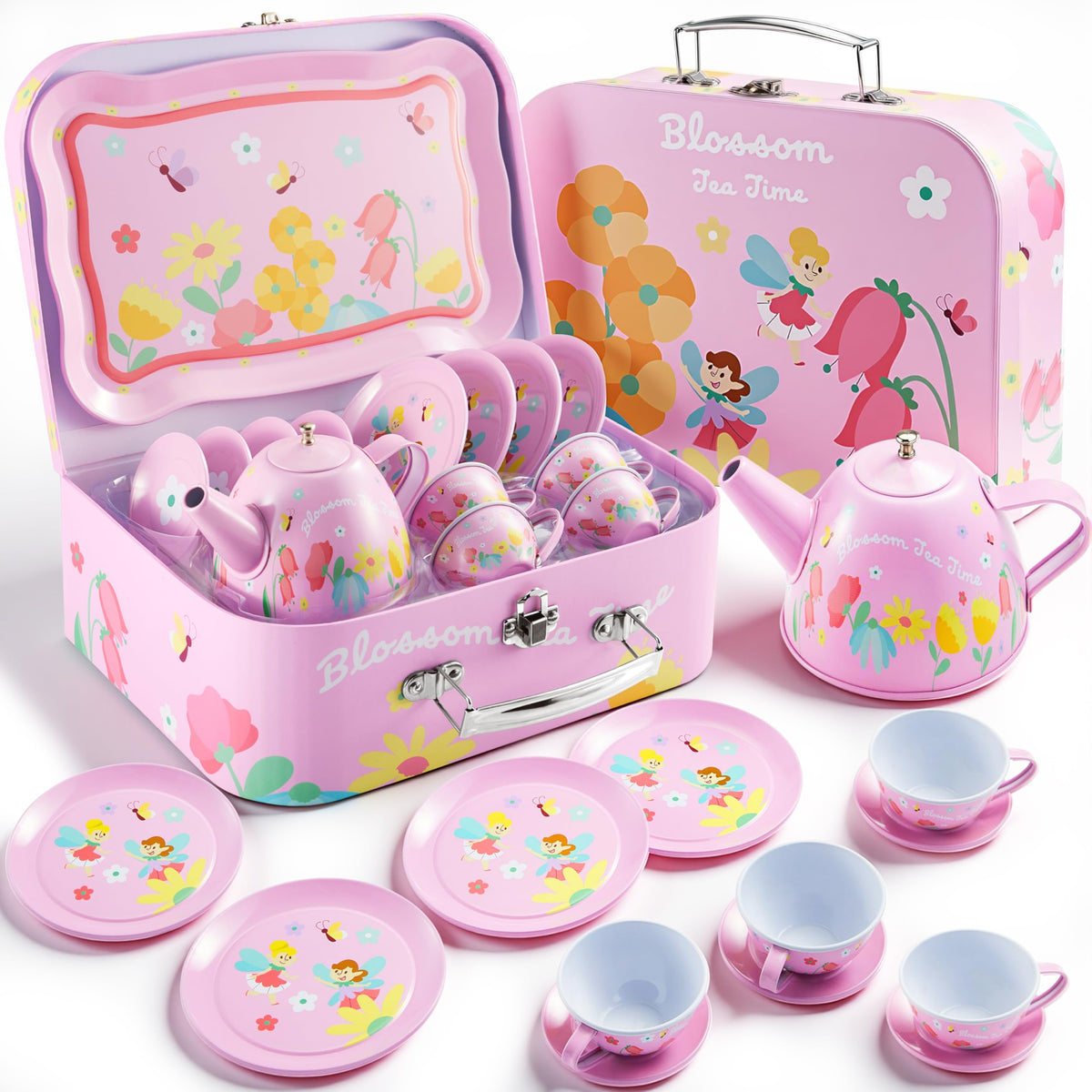 JOYIN Fairy Blossom Tea Set teapot invites imaginative pretend tea parties.