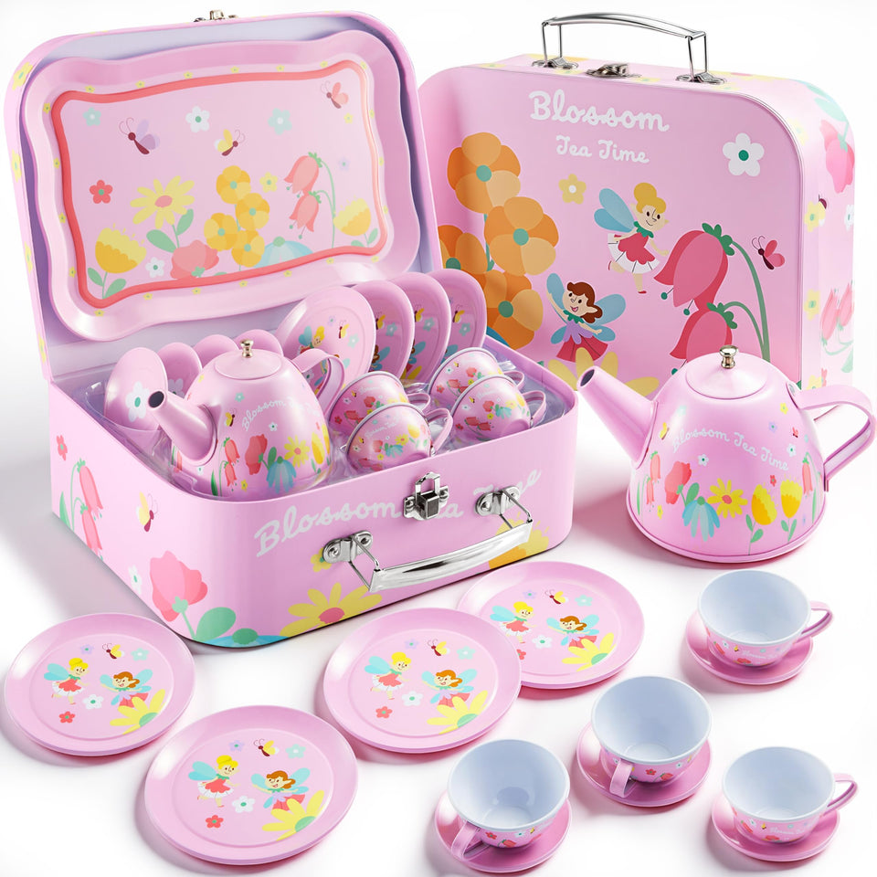 JOYIN Fairy Blossom Tea Set teapot invites imaginative pretend tea parties.