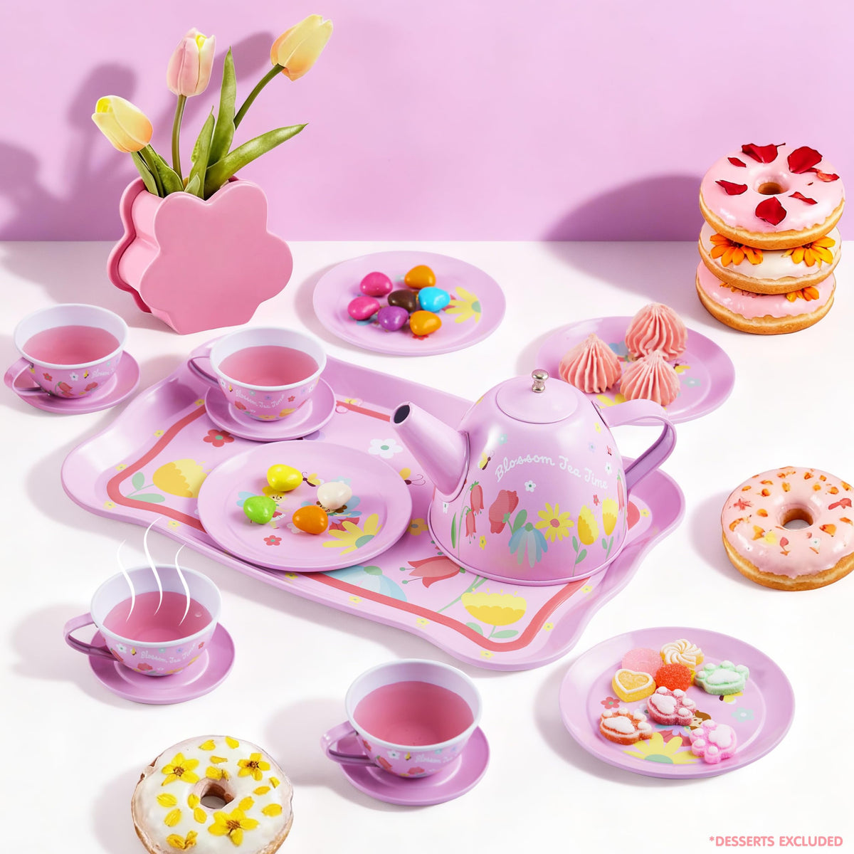 JOYIN Fairy Blossom Tea Set storage-ready design for tidy playroom corners.