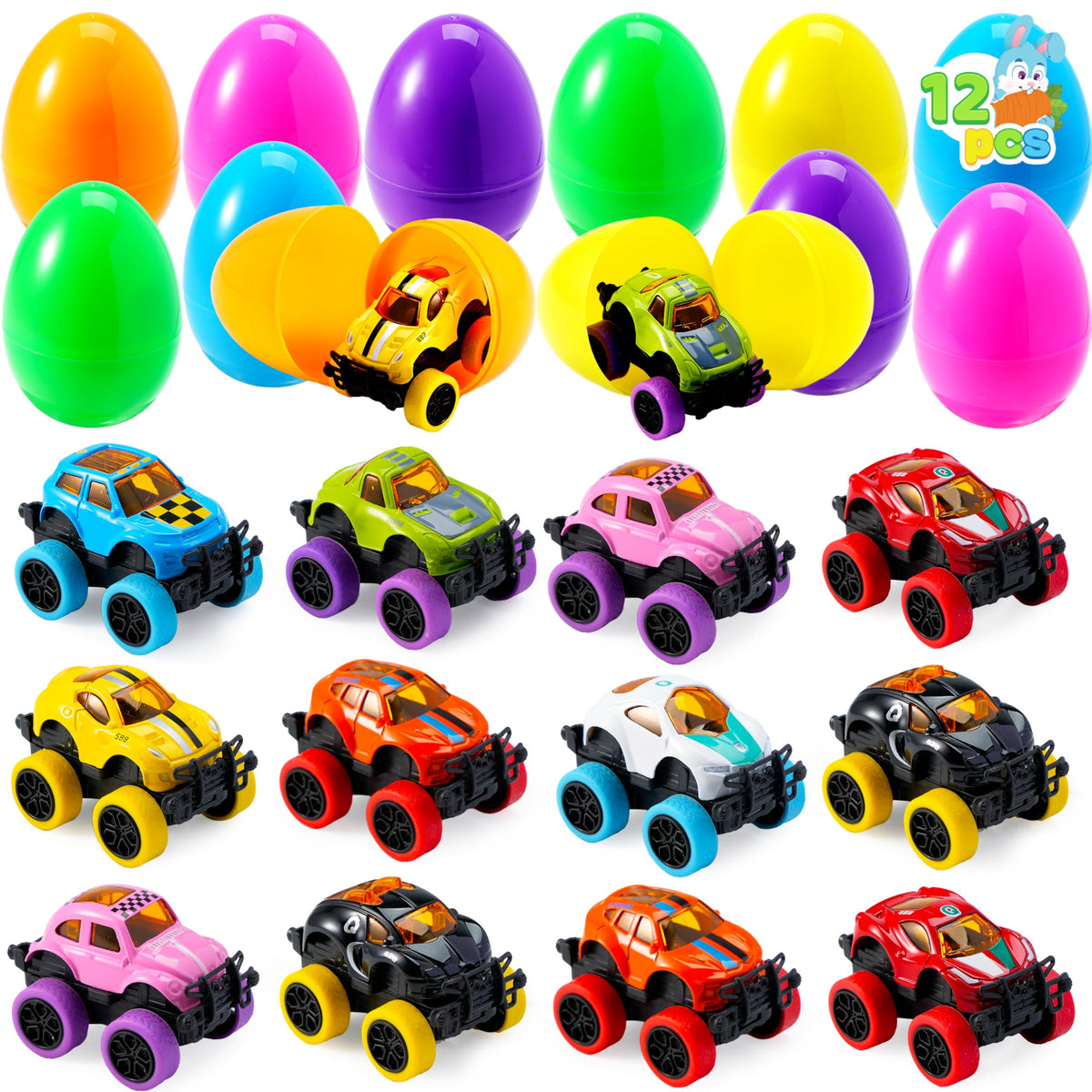 JOYIN filled Easter egg monster car, a bright pullback toy for lively egg hunts.