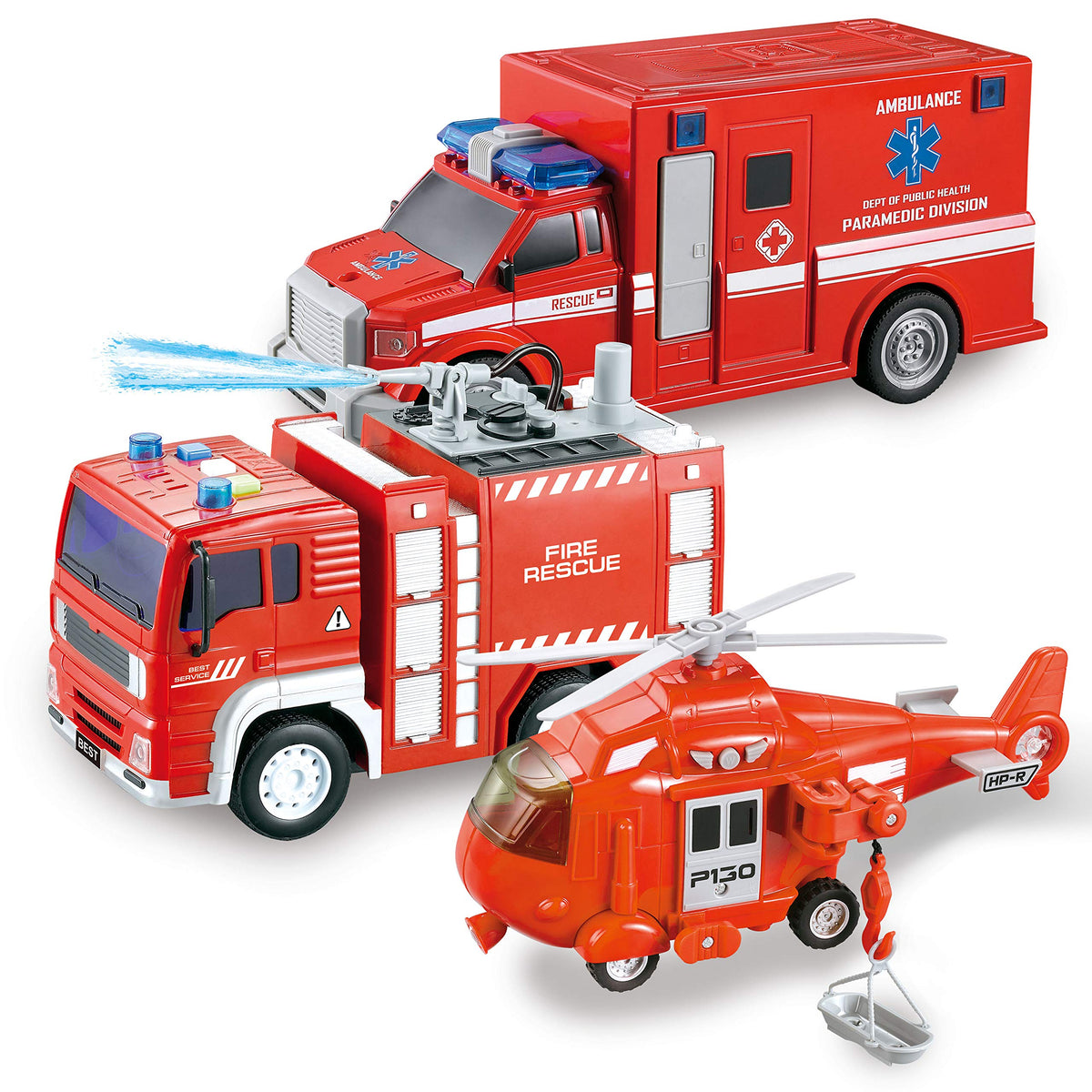 JOYIN fire engine front view with lights and sirens to spark imaginative play.