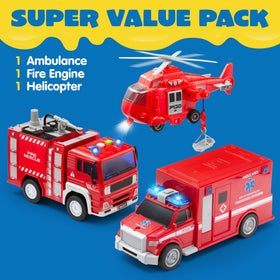 JOYIN fire engine side view highlights friction wheels for active, screen-free fun.