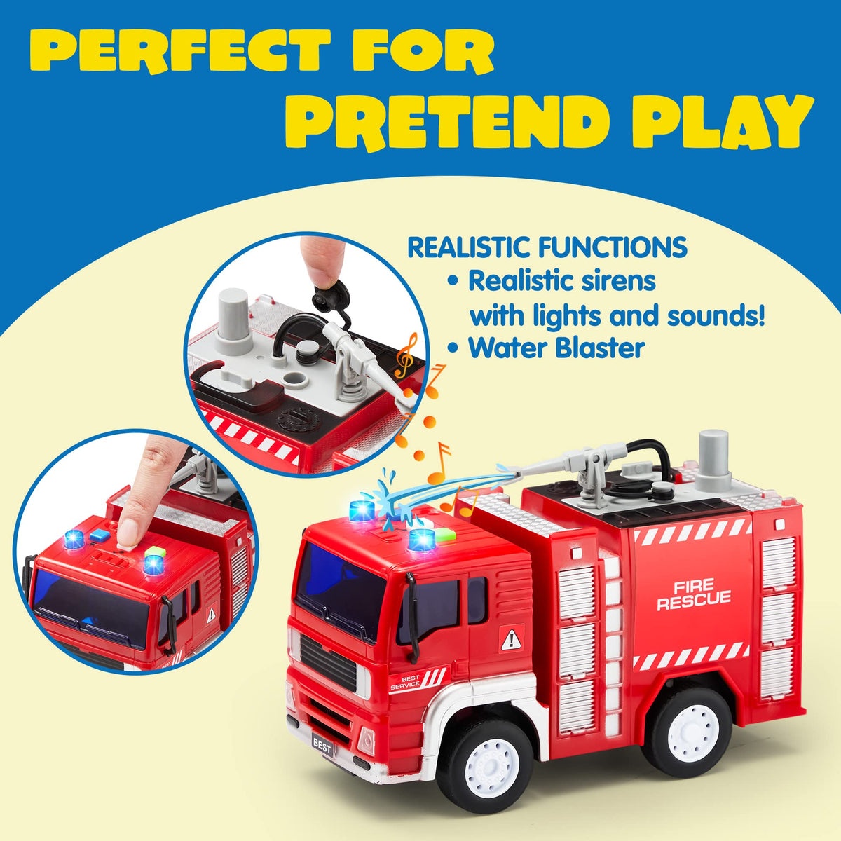 JOYIN fire engine top view showcases compact design ideal for small hands.