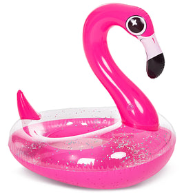 JOYIN Flamingo pool float front view with glitter for sunny pool adventures.