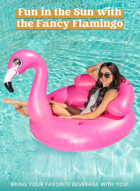 JOYIN flamingo pool float with head rest for comfortable lounging.