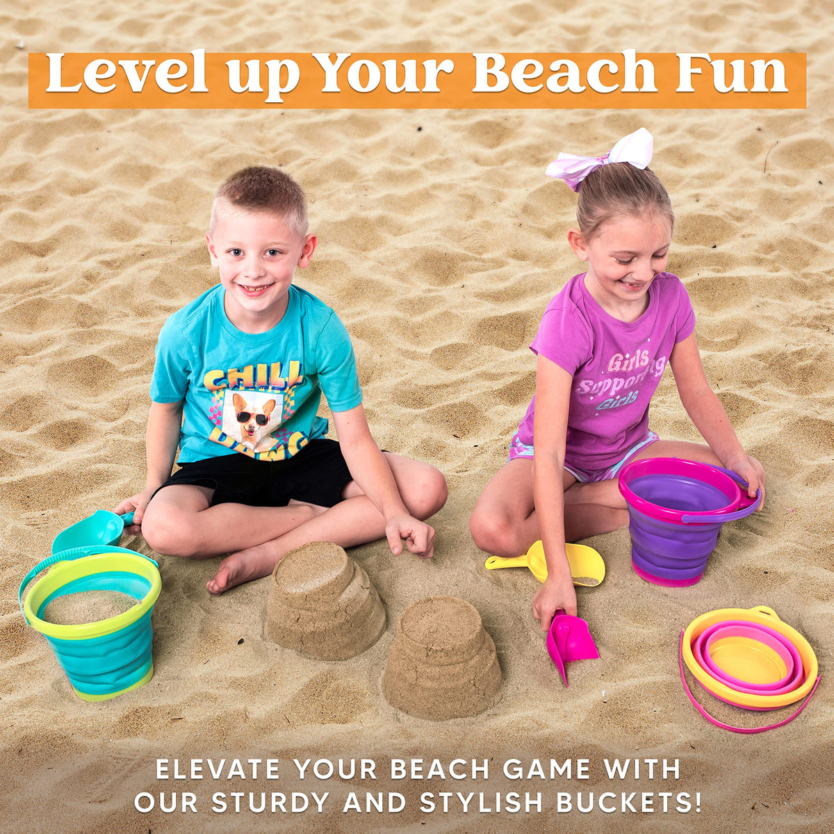 JOYIN green collapsed foldable beach bucket quick pop-open design for instant use