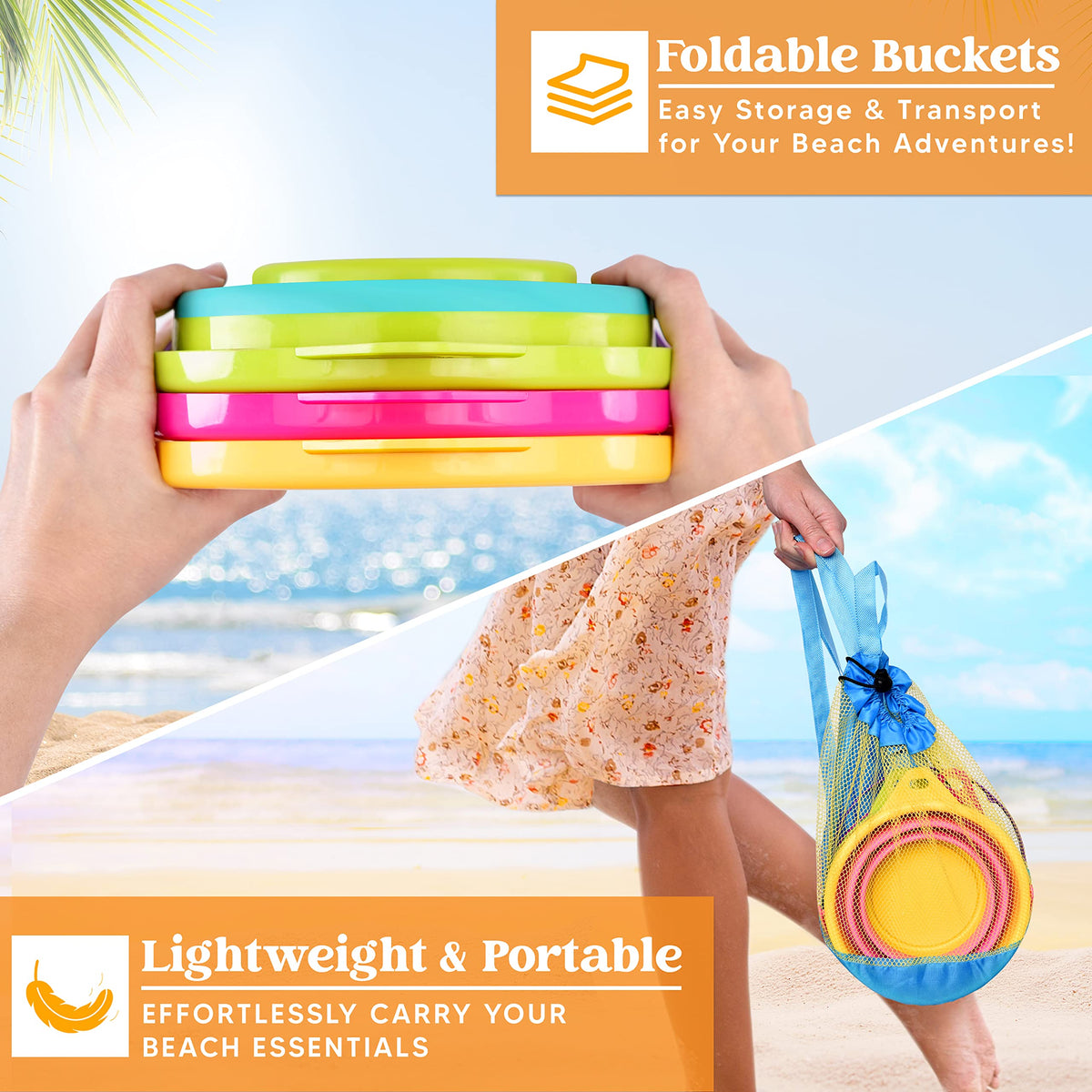 JOYIN pink collapsed foldable beach bucket saves space in a backpack