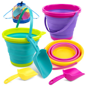 JOYIN pink open foldable beach bucket ideal for quick sand play at the shore