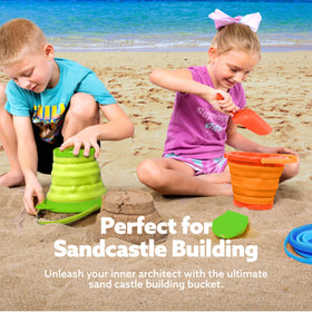 JOYIN blue foldable pail with handle in sunny beach scene